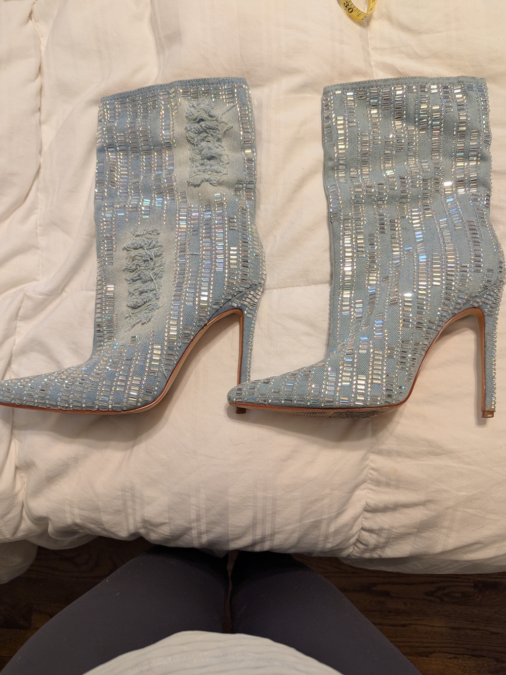 Women’s Light Blue Sequin Pointed-Toe Stiletto Boots